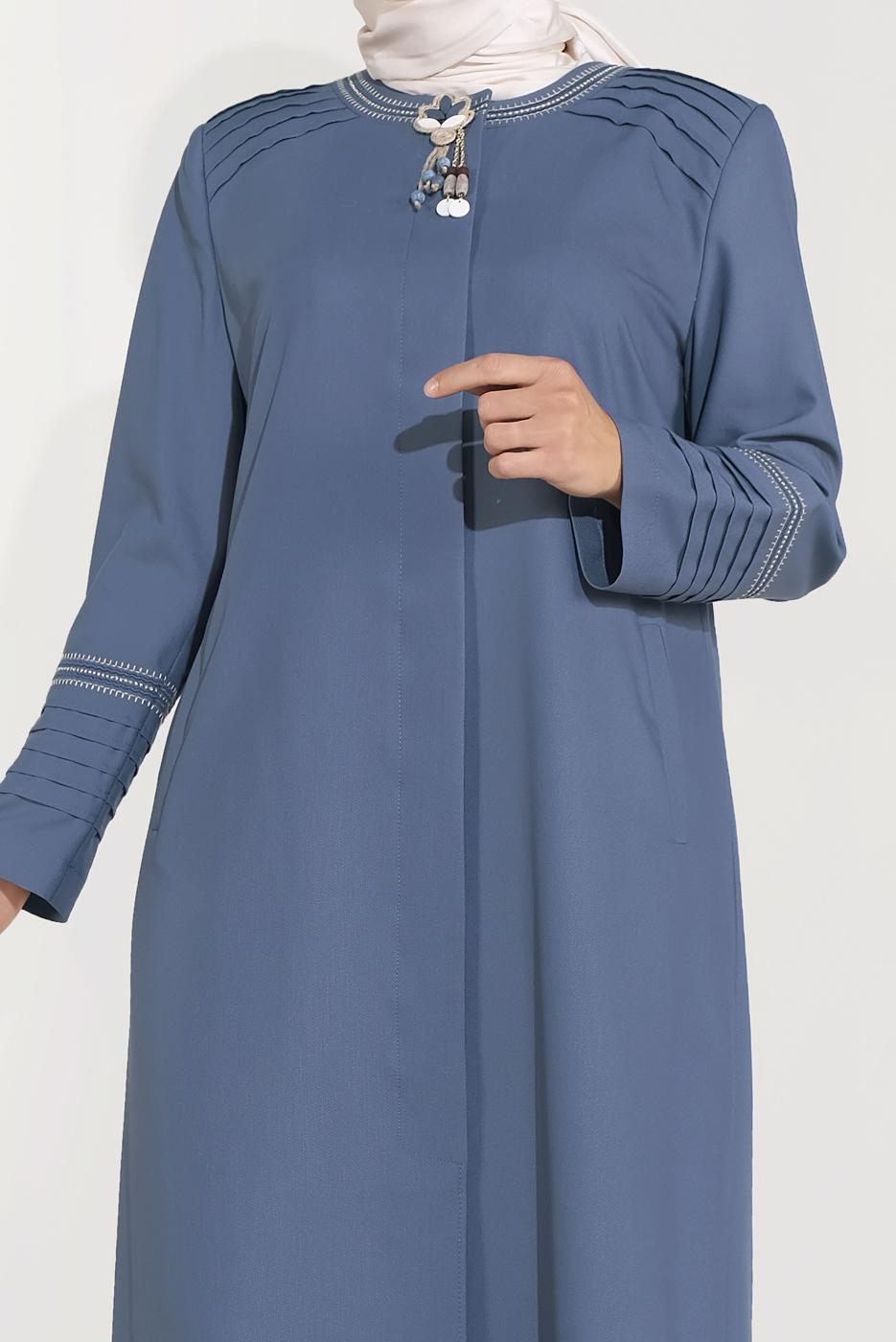 Hijab clothing NAVY BLUE ALVİNA EMBROIDERY DETAIL TOPCOAT 10233