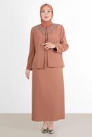 Hijab clothing BROWN ALVİNA EMBROIDERED CREPE 3-PIECE SKIRTED SUIT 30032