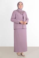 Tesettür giyim PEMBE ALVİNA NAKIŞLI KREP ÜÇLÜ ETEKLİ TAKIM 30032 