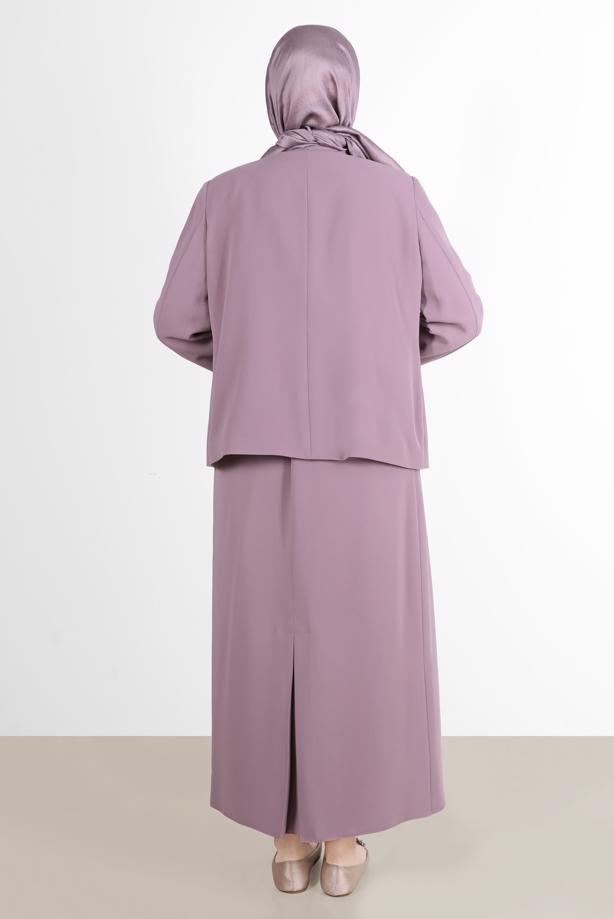 Hijab clothing PINK ALVİNA EMBROIDERED CREPE 3-PIECE SKIRTED SUIT 30032  - TRENDTESETTÜR