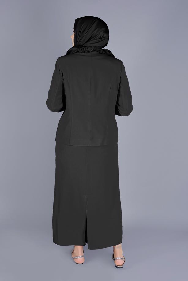 Hijab clothing BLACK ALVİNA GEM PRINTED LACED 3-PIECE SKIRTED SUIT T 30056 - TRENDTESETTÜR