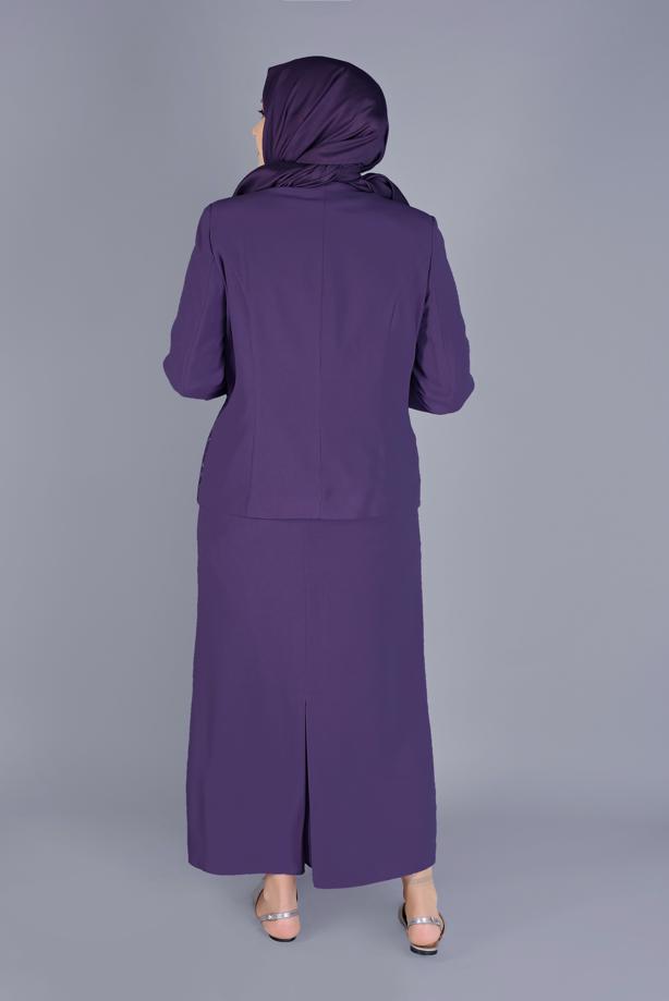 Hijab clothing PURPLE ALVİNA GEM PRINTED LACED 3-PIECE SKIRTED SUIT T 30056 - TRENDTESETTÜR