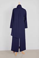 Tesettür giyim LACİVERT ALVİNA YAKASI BROŞLU PANTOLONLU TAKIM 2854 