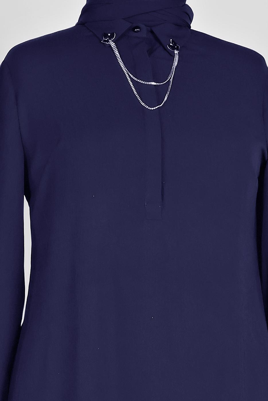 Tesettür giyim LACİVERT ALVİNA YAKASI BROŞLU PANTOLONLU TAKIM 2854 