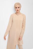 Tesettür giyim BEJ TAŞ DETAYLI İKİLİ PANT. TAKIM 30001 