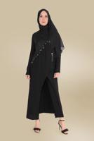 Tesettür giyim SİYAH ALVİNA GÜPÜR DETAYLI İKİLİ PANT. TAKIM 30044 