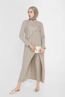 Tesettür giyim VİZON ALVİNA GÜPÜR DETAYLI İKİLİ PANT. TAKIM 30044 
