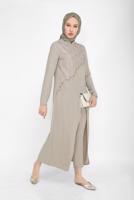 Tesettür giyim VİZON ALVİNA GÜPÜR DETAYLI İKİLİ PANT. TAKIM 30044 