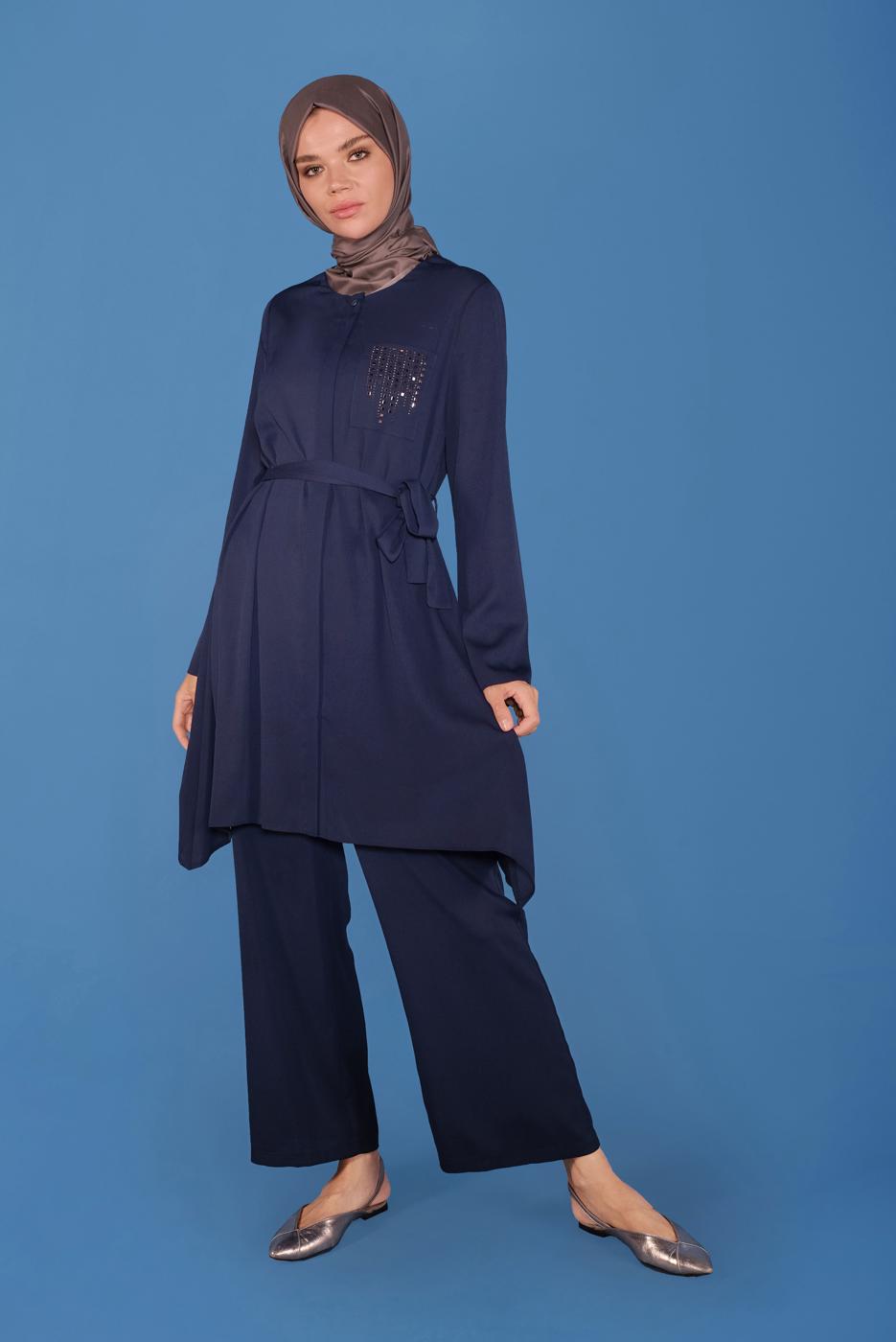 Tesettür giyim LACİVERT ALVİNA İKİLİ PANTOLON TAKIMI T 40792 