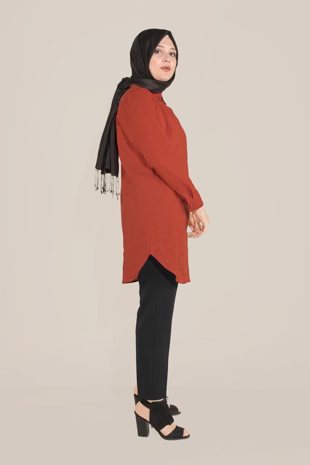 Vêtements hijab BRUN ALVİNA TUNIQUE INVISIBLE EN COTON À BOUTONS 20045 - TRENDTESETTÜR