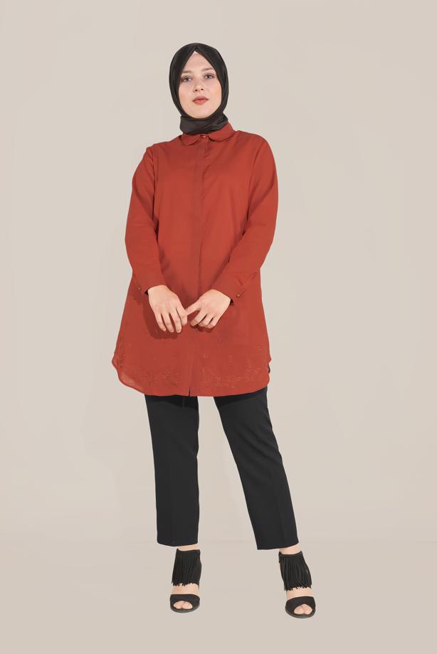 Vêtements hijab BRUN ALVİNA TUNIQUE INVISIBLE EN COTON À BOUTONS 20045 - TRENDTESETTÜR