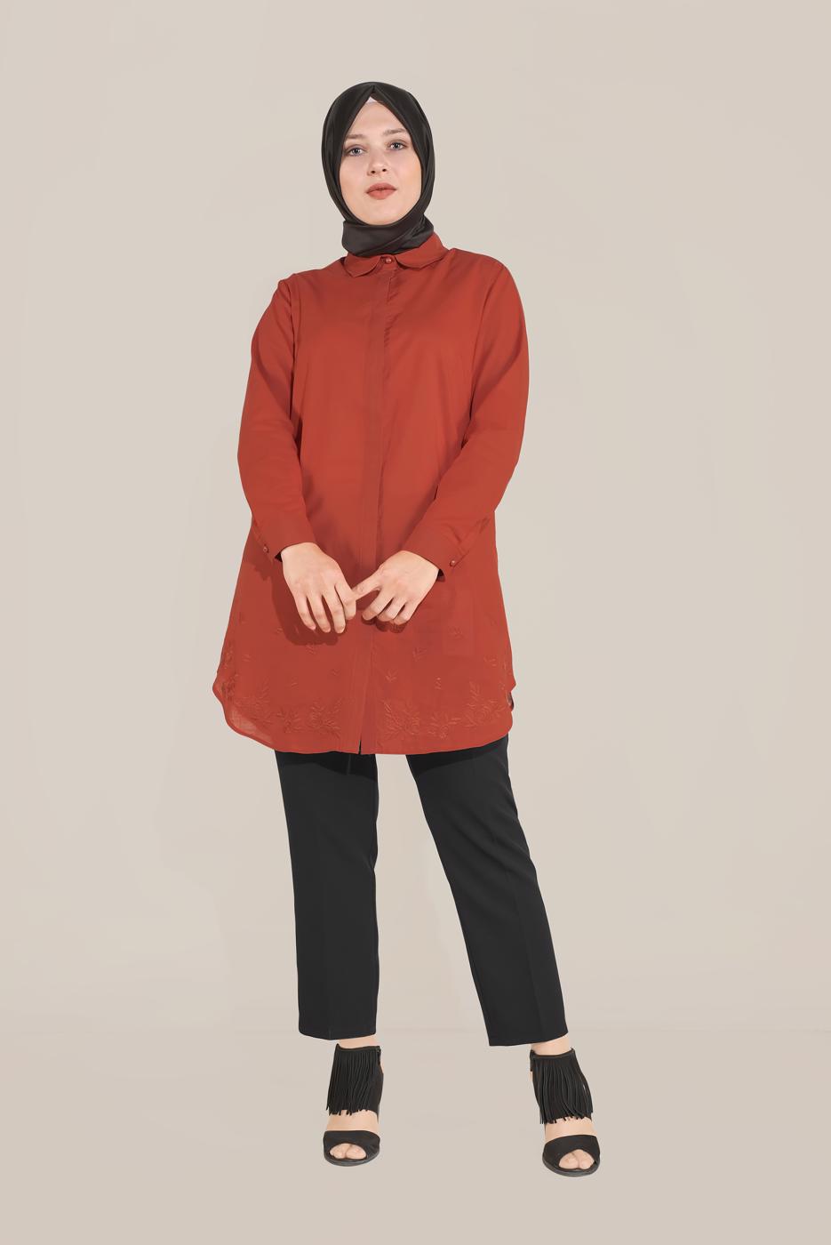 Tesettür giyim KAHVE ALVİNA GİZLİ DÜĞMELİ PAMUKLU TUNİK 20045