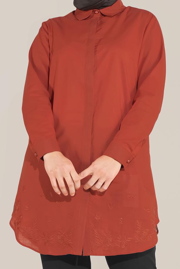 Vêtements hijab BRUN ALVİNA TUNIQUE INVISIBLE EN COTON À BOUTONS 20045 - TRENDTESETTÜR