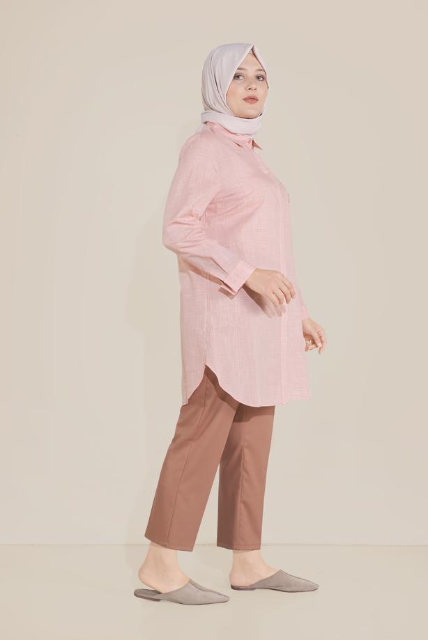 Vêtements hijab ROUGE ALVİNA TUNIQUE EN COTON BRODÉ FLORAL À BOUTONS 20047 - TRENDTESETTÜR