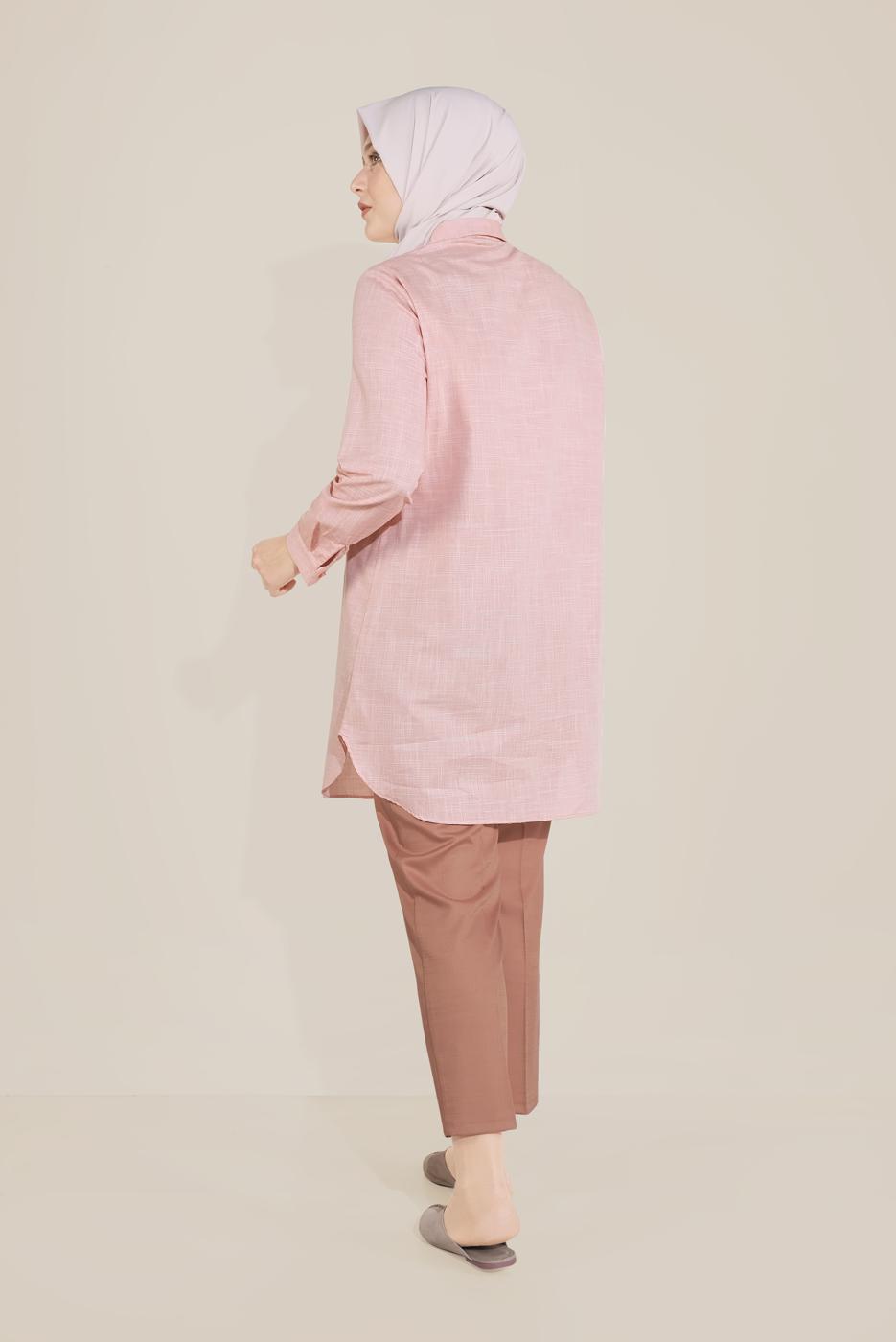 Vêtements hijab ROUGE ALVİNA TUNIQUE EN COTON BRODÉ FLORAL À BOUTONS 20047