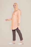 Tesettür giyim TURUNCU ALVİNA ÇİÇEK NAKIŞLI DÜĞMELİ PAMUKLU TUNİK 20047 