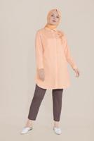 Tesettür giyim TURUNCU ALVİNA ÇİÇEK NAKIŞLI DÜĞMELİ PAMUKLU TUNİK 20047 