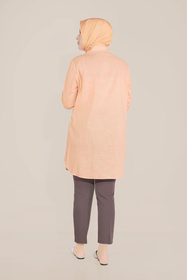 Vêtements hijab ORANGE ALVİNA TUNIQUE EN COTON BRODÉ FLORAL À BOUTONS 20047 - TRENDTESETTÜR