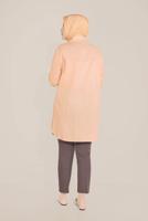 Tesettür giyim TURUNCU ALVİNA ÇİÇEK NAKIŞLI DÜĞMELİ PAMUKLU TUNİK 20047 