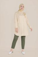 Vêtements hijab BRUN ALVİNA TUNIQUE EN COTON BRODÉ FLORAL À BOUTONS 20047