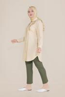 Tesettür giyim KAHVE ALVİNA ÇİÇEK NAKIŞLI DÜĞMELİ PAMUKLU TUNİK 20047 