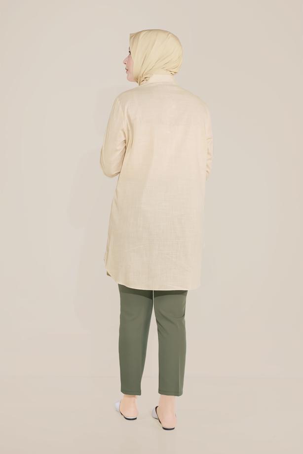 Vêtements hijab BRUN ALVİNA TUNIQUE EN COTON BRODÉ FLORAL À BOUTONS 20047 - TRENDTESETTÜR