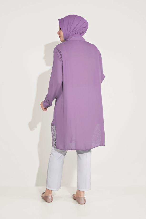 Vêtements hijab POURPRE ALVİNA TUNIQUE AVEC OURLET GUIPURÉ 20049 - TRENDTESETTÜR