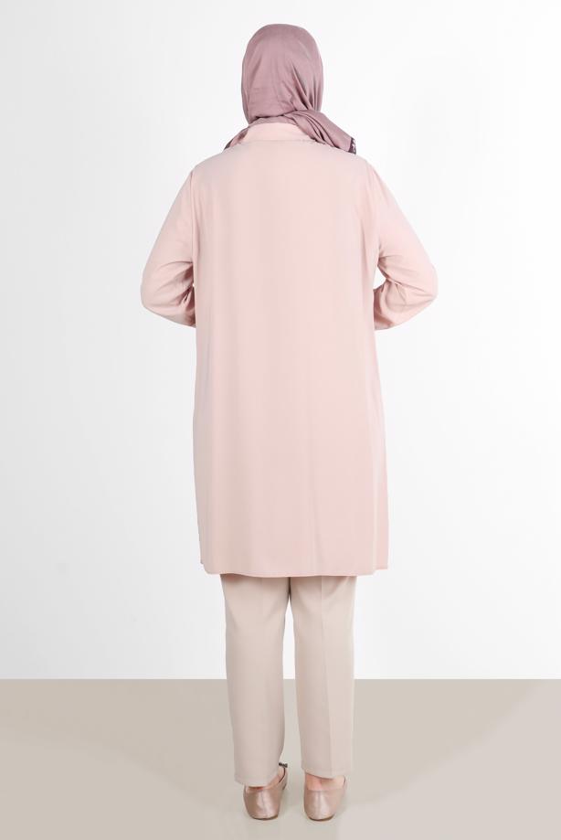 Vêtements hijab POUDRE ALVİNA TUNIQUE AVEC OURLET GUIPURÉ 20049 - TRENDTESETTÜR