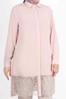 Tesettür giyim PUDRA ALVİNA ETEK UCU GÜPÜR DETAYLI TUNİK 20049 