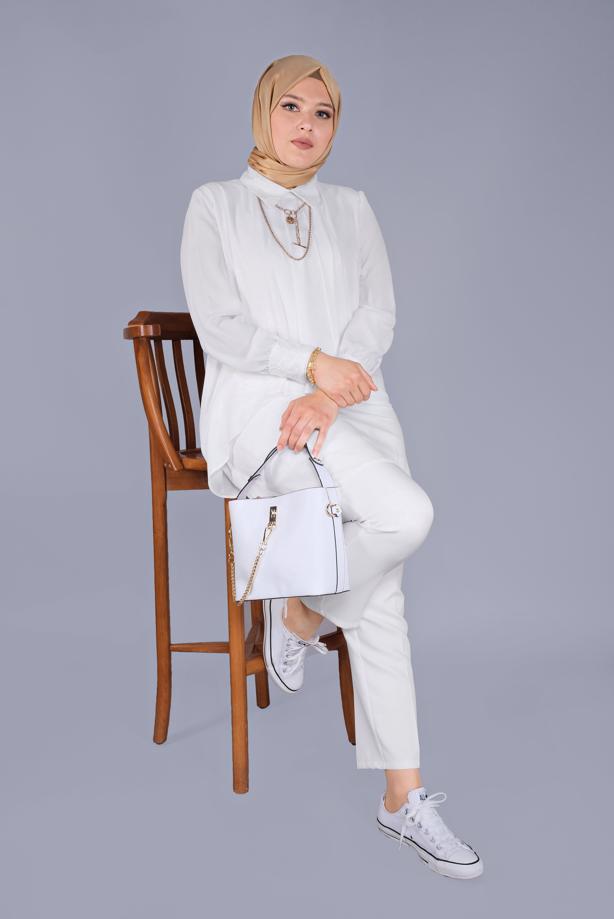 Vêtements hijab CRÈME ALVİNA TUNIQUE BRODÉE À VOLANTS 20054 - TRENDTESETTÜR