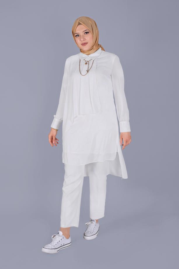 Vêtements hijab CRÈME ALVİNA TUNIQUE BRODÉE À VOLANTS 20054 - TRENDTESETTÜR