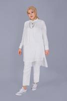 Tesettür giyim KREM ALVİNA VOLANLI NAKIŞLI TUNİK 20054 