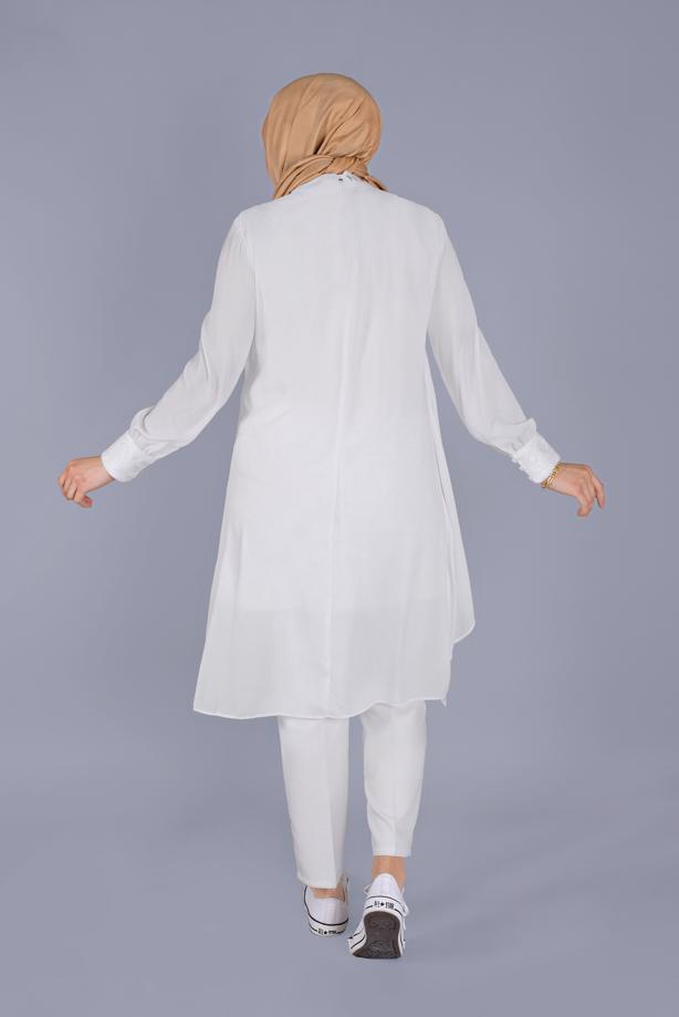 Vêtements hijab CRÈME ALVİNA TUNIQUE BRODÉE À VOLANTS 20054 - TRENDTESETTÜR