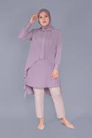 Tesettür giyim MOR ALVİNA VOLANLI NAKIŞLI TUNİK 20054 