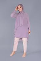 Tesettür giyim MOR ALVİNA VOLANLI NAKIŞLI TUNİK 20054 