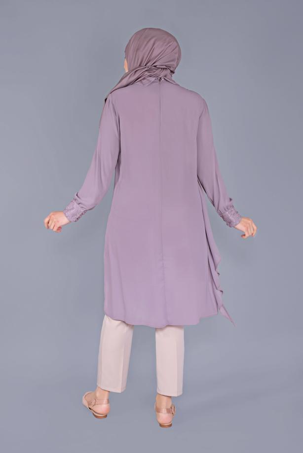 Vêtements hijab POURPRE ALVİNA TUNIQUE BRODÉE À VOLANTS 20054 - TRENDTESETTÜR
