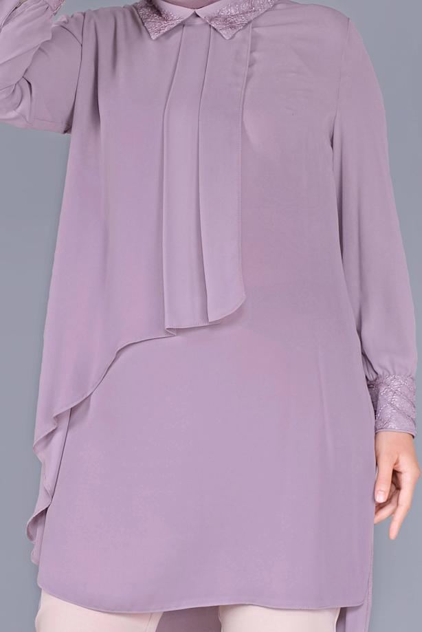 Vêtements hijab POURPRE ALVİNA TUNIQUE BRODÉE À VOLANTS 20054 - TRENDTESETTÜR