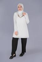 Tesettür giyim KREM ALVİNA FERMUARLI TUNİK 20071 