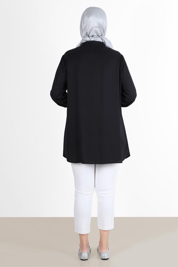 Vêtements hijab NOIR ALVİNA TUNIQUE AVEC COL DÉTAIL GEM 2860 - TRENDTESETTÜR