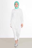 Tesettür giyim KREM ALVİNA YAKASI TAŞ DETAYLI TUNİK 2860 