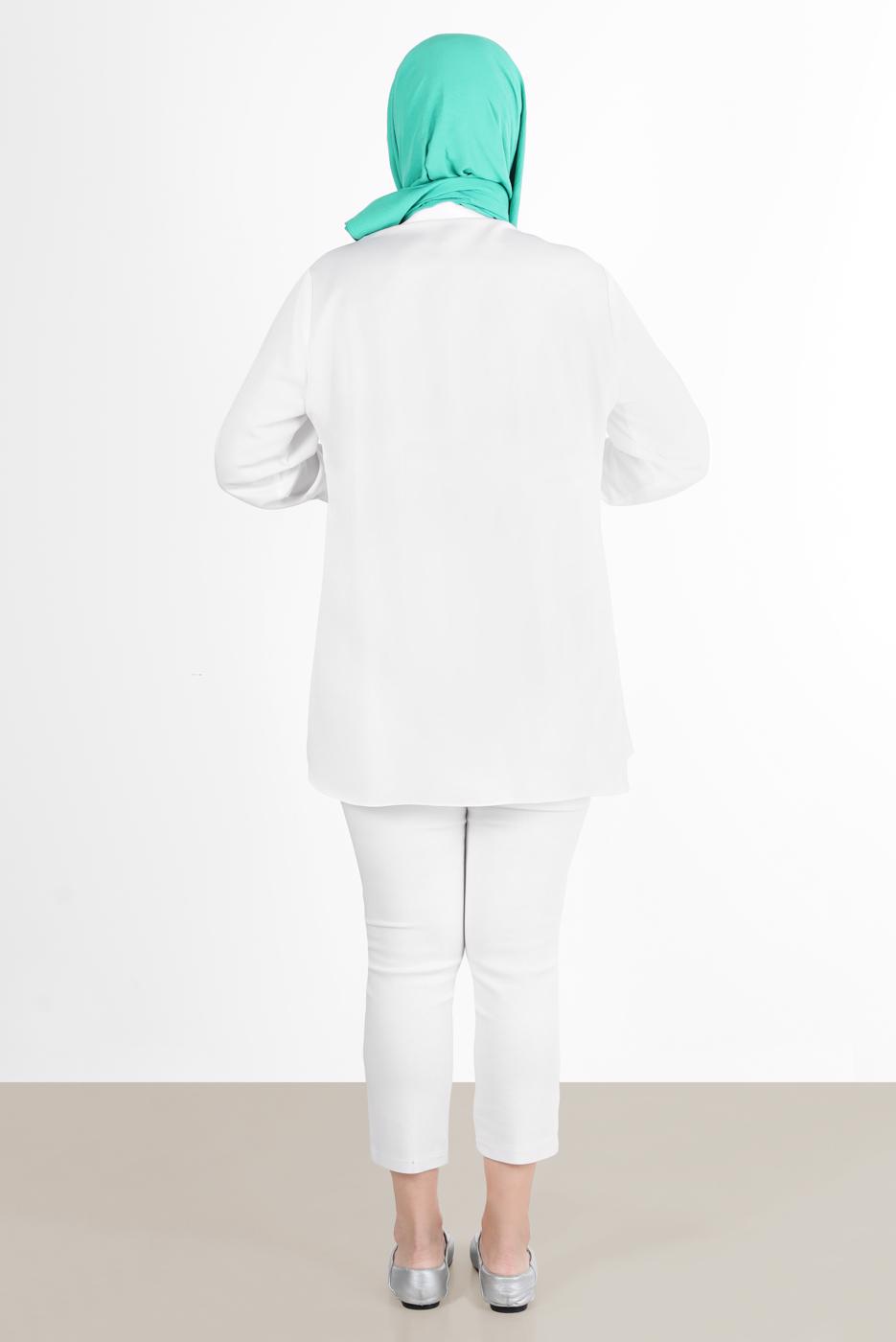 Tesettür giyim KREM ALVİNA YAKASI TAŞ DETAYLI TUNİK 2860 