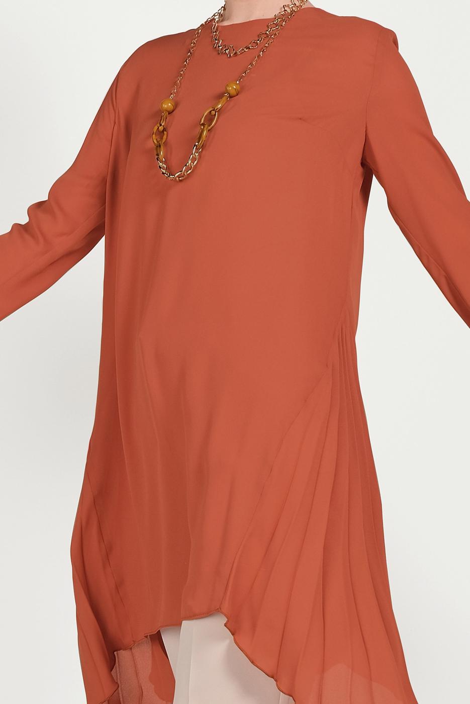 Tesettür giyim TABA ALVİNA PLİSE DETAYLI ASİMETRİK KESİM TUNİK 40443 