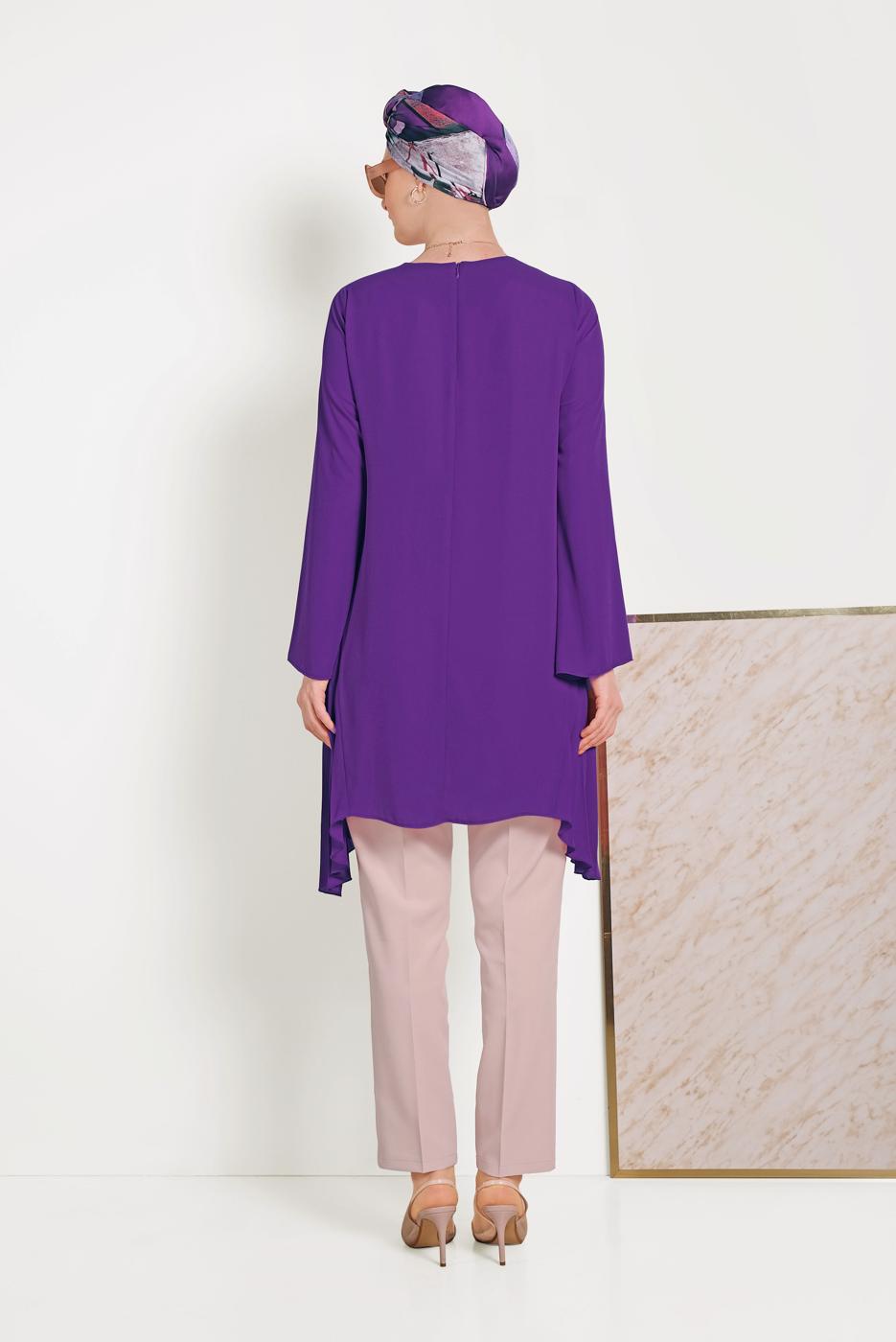 Tesettür giyim MOR ALVİNA PLİSE DETAYLI ASİMETRİK KESİM TUNİK 40443 