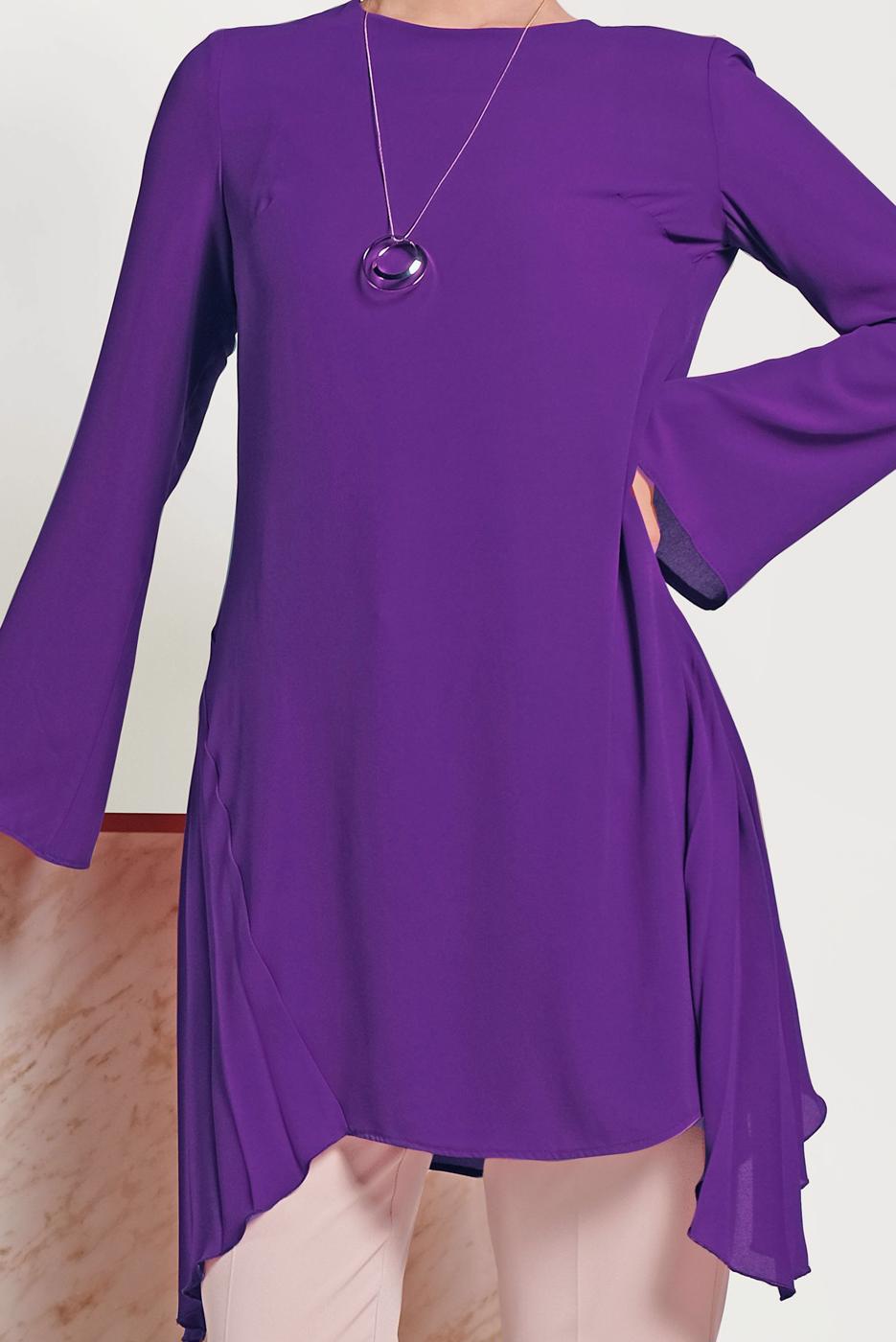 Tesettür giyim MOR ALVİNA PLİSE DETAYLI ASİMETRİK KESİM TUNİK 40443 