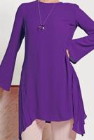 Tesettür giyim MOR ALVİNA PLİSE DETAYLI ASİMETRİK KESİM TUNİK 40443 