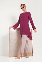 Tesettür giyim MOR ALVİNA PLİSE DETAYLI ASİMETRİK KESİM TUNİK 40443 