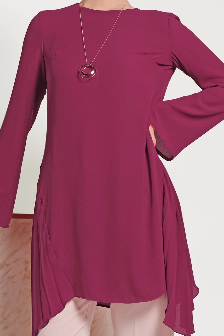 Tesettür giyim MOR ALVİNA PLİSE DETAYLI ASİMETRİK KESİM TUNİK 40443 