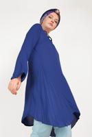 Tesettür giyim LACİVERT ALVİNA PLİSE DETAYLI ASİMETRİK KESİM TUNİK 40443 