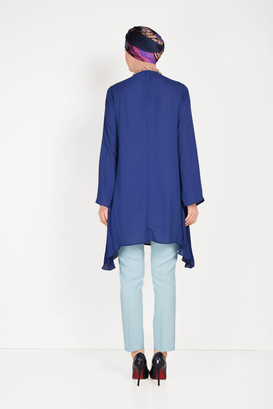 Tesettür giyim LACİVERT ALVİNA PLİSE DETAYLI ASİMETRİK KESİM TUNİK 40443 