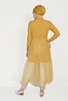 Tesettür giyim TURUNCU ALVİNA ETEK UCU TÜL DETAYLI DÜĞMELİ TUNİK 40491 